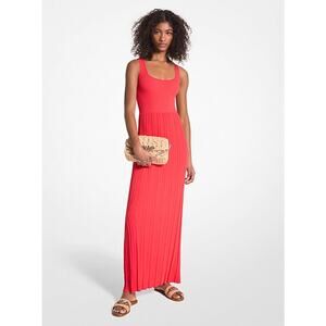 MICHAEL KORS Pink Red Ribbed Knit Stretch Maxi Dress Size XS